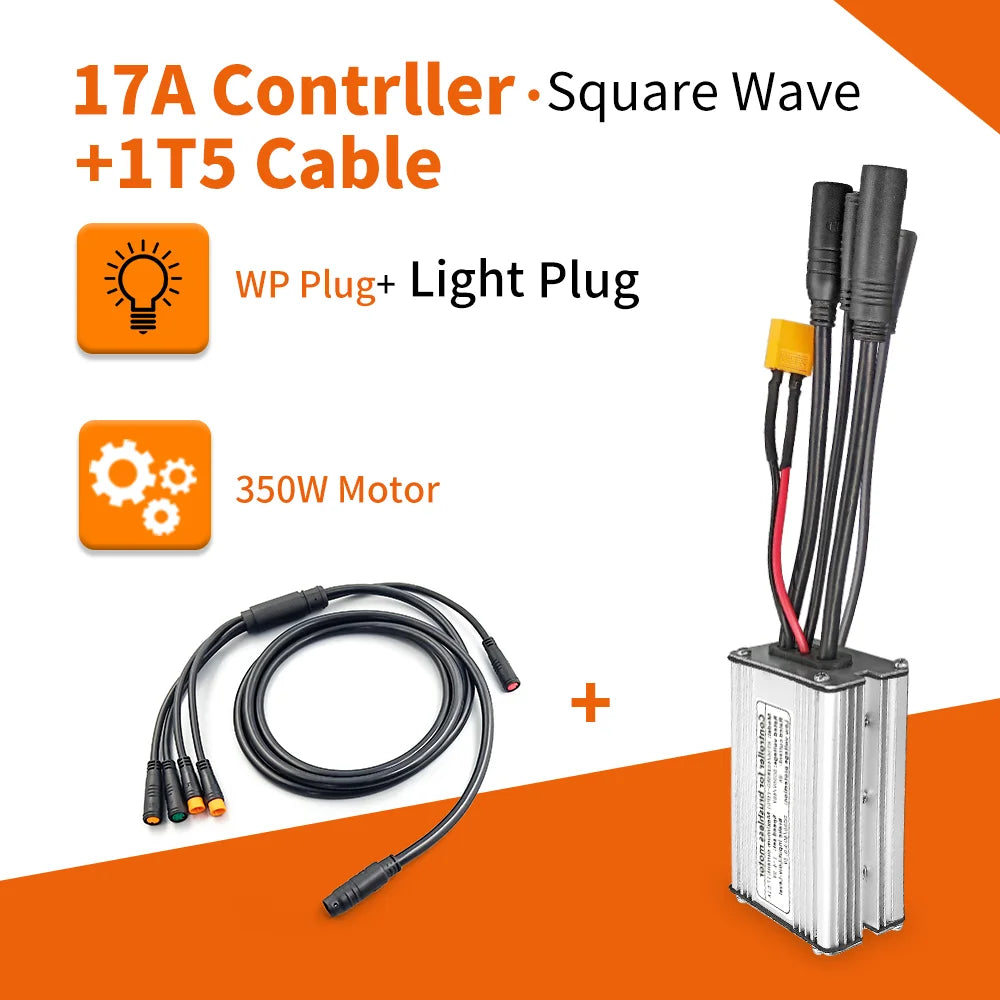 Electric Bike KT Controller 36V 48V Waterproof Brushless 250W 350W 500W 1000W Ebike Accessories with Light Function 17A Squarewave1t5