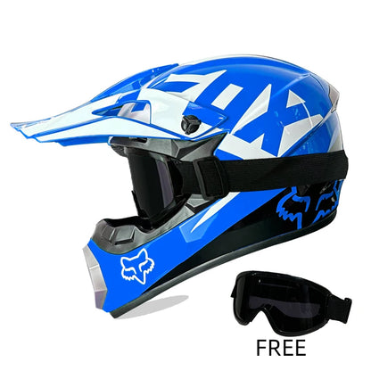 Off-Road Helmet DOT Certified - Motorcycle Motocross Helmet with Goggles, Removable Liner Blue white FX China