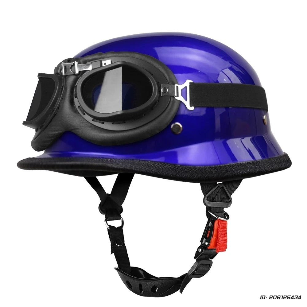 Helmet Motorcycle Leather Vintage Open Face Helmet Men Women Moto Half Helmet DOT Certification 307 B Blue-316 Gray China