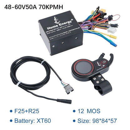 Electric Bicycle Dual Drive Controller 48v60v72v 50A70A90A120A160A Waterproof Cable for Electric Motorcycle Scooter LCD Display 48-72V 50A 90KPMH