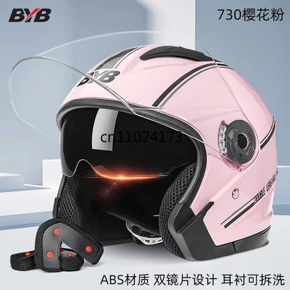 Electric Scooter Helmet, Motorcycle Riding Helmet, Four Season Dual Lens Pink China