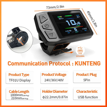 KT-TF01U 5 pin waterproof and SM connector for e-bike conversion kit