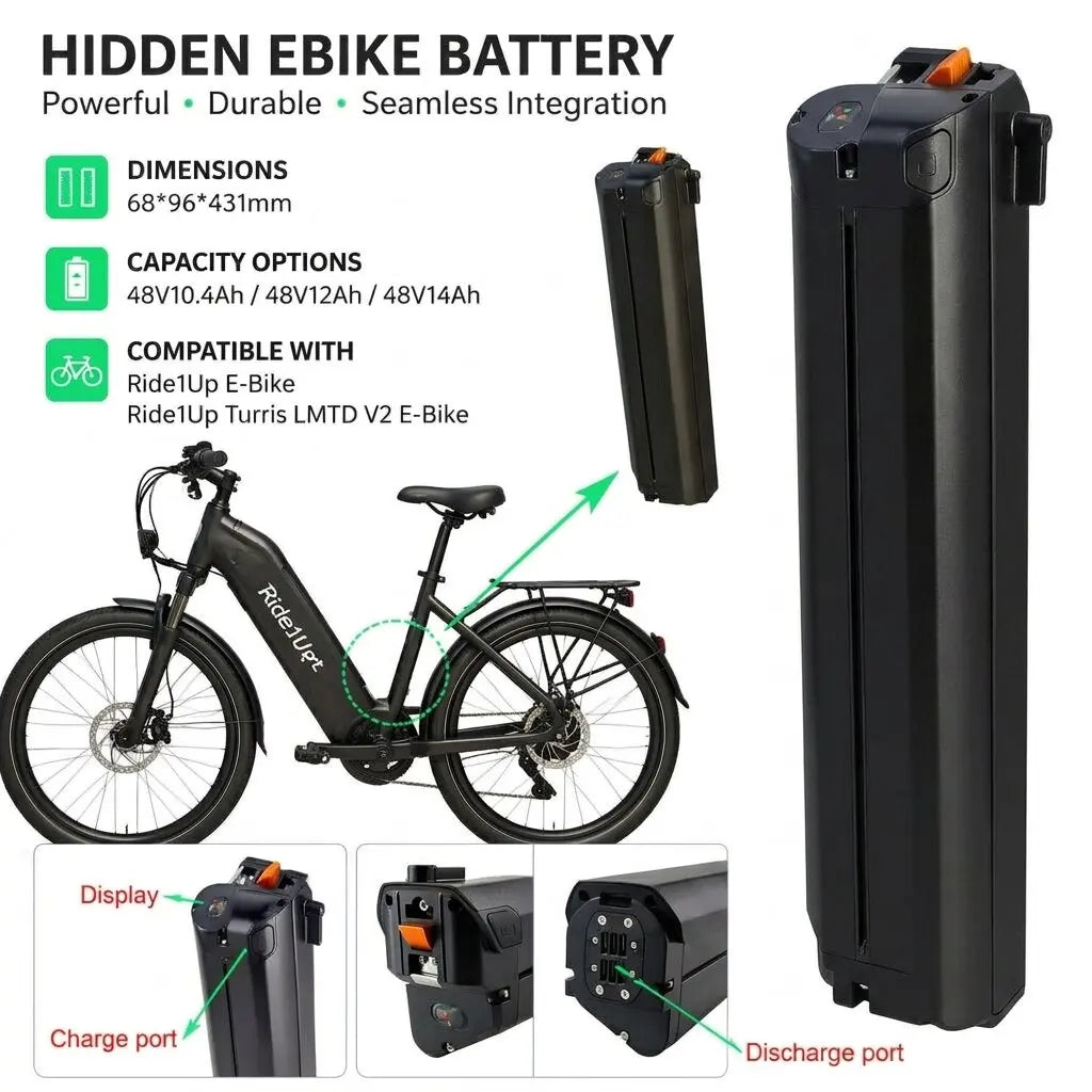 Ride1up integrated lithium e-bike battery 48V for Turris