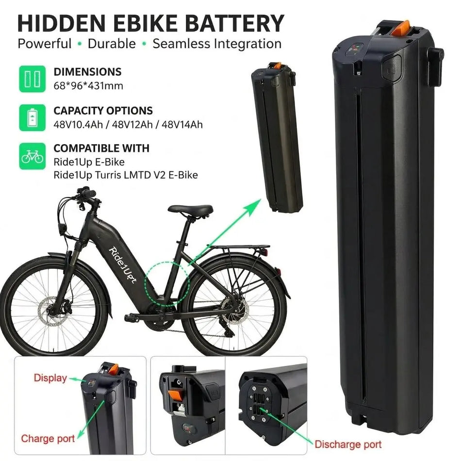 Ride1up integrated lithium e-bike battery 48V for Turris