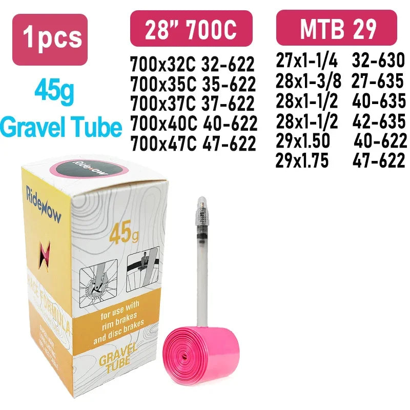 RideNow Bicycle Inner Tube 700c Road MTB Gravel 26inch 28inch 29inch Ultralight Bike Inner Tube French Valve 45mm Gravel X1 China