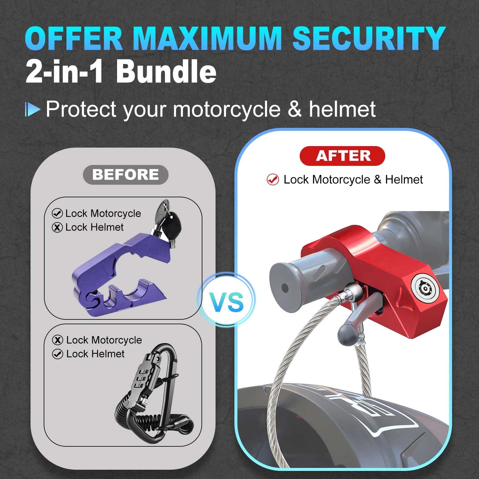 Motorcycle Handlebar Lock Motorcycle Helmet Lock Brake Lock Anti-Theft Grip Lock Combo bicycle security equipment adjustable