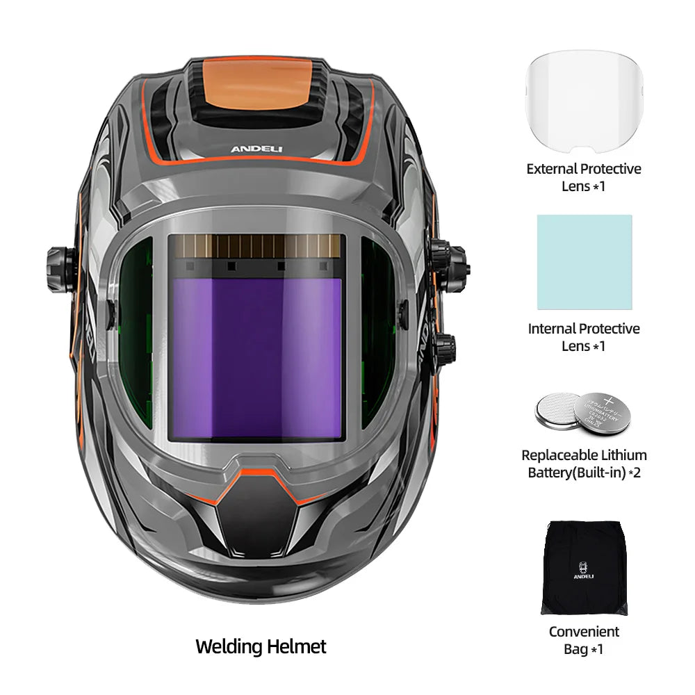 ANDELI True Color Welding Helmet Large Viewing Auto Darkening Electric Welding Mask with Side View 4 Arc Sensor for TIG MIG ARC