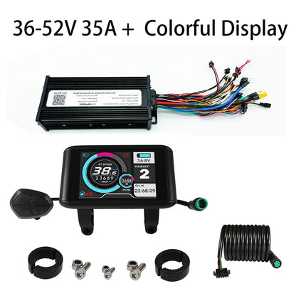 Electric Bike 36V-72V 1000W-1500W 35A 45A 3-Mode Sine Wave Ebike Motor and Speed Controller Set with Colorful LCD UKC1 Display