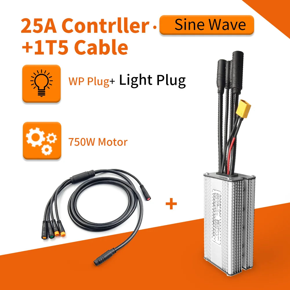 Electric Bike KT Controller 36V 48V Waterproof Brushless 250W 350W 500W 1000W Ebike Accessories with Light Function