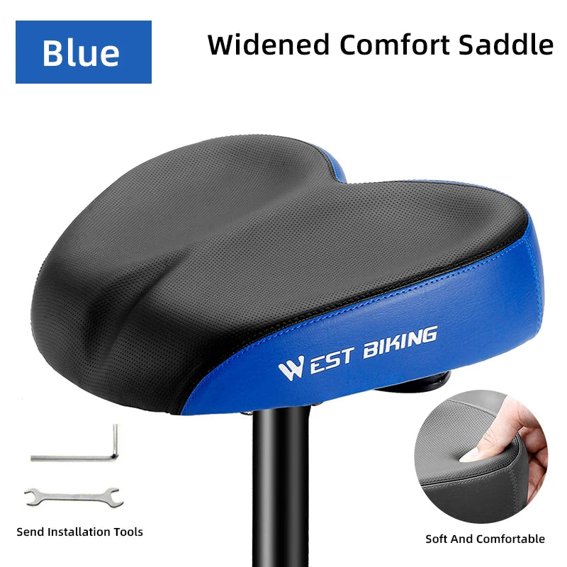 WEST BIKING Comfortable Bike Saddle High Elastic Sponge Double Shock Absorption Bike Cushion Widen Waterproof MTB Road Bike Seat