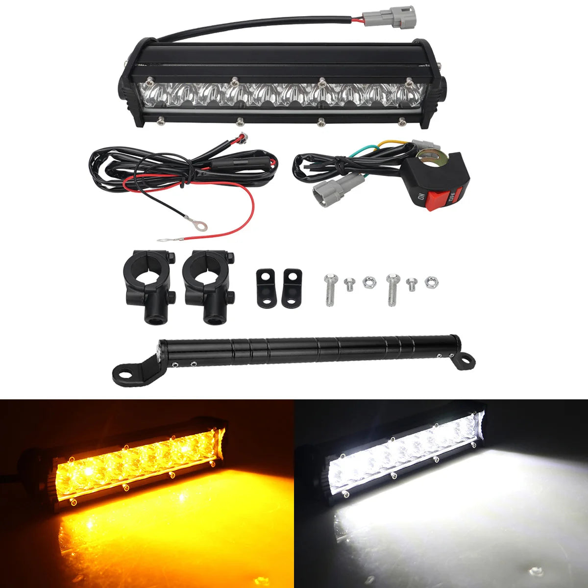 60W Motorcycle LED Headlight Light Bar Kit with Mounting Bracket Switch Wiring For Universal Most 7/8" Handlebar Dirt Pit Bike