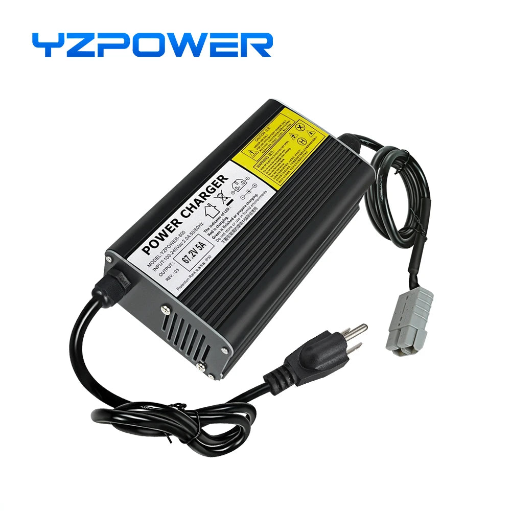 YZPOWER 67.2V 5A lithium battery charger 16S 60V charger input 110-240Vac fast charging with cooling fan