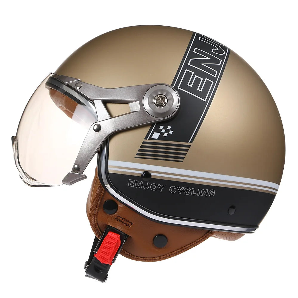 Motorcycle Helmet Jet with Visor Motorbike Riding 3/4 Open Half Helmet Retro Scooter