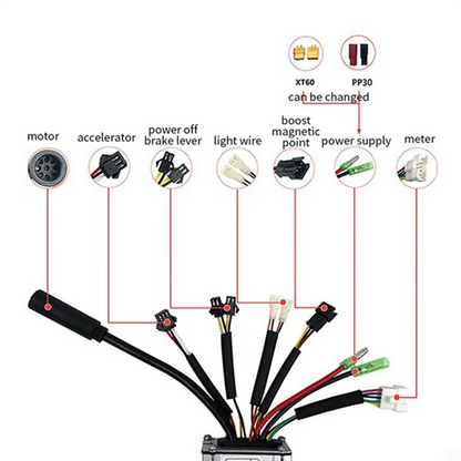 AEF6-Electric Bicycle KT-22A Controller 36V/48V 9 Tubes Square Wave SM Connector Controller Parts With Double Headed Light Line