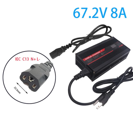 OHRIJA 67.2V 8A Charger Smart Aluminum Case Is Suitable For 16S 59.V LCD Dispay Li-ion Lipo Battery OLED Display Fast Charger IEC