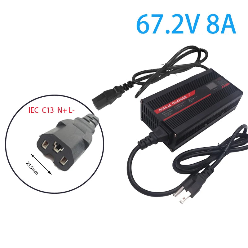 OHRIJA 67.2V 8A Charger Smart Aluminum Case Is Suitable For 16S 59.V LCD Dispay Li-ion Lipo Battery OLED Display Fast Charger