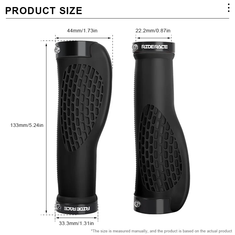RIDERACE Bicycle Handlebar Grips Dual Lock Mountain Bike Handle Bar Cover Shockproof Non-Slip Ergonomic Cycling Grip Soft Rubber