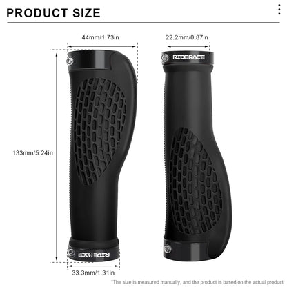 RIDERACE Bicycle Handlebar Grips Dual Lock Mountain Bike Handle Bar Cover Shockproof Non-Slip Ergonomic Cycling Grip Soft Rubber