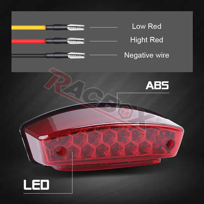 Rear Motorcycle LED Tail Light Red+White License Plate Light Running Brake Lamp Taillight Universal for ATV UTV Racer Chopper