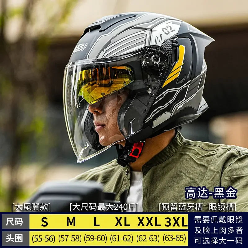 Motorcycle Dual Lens Half Helmet Big Head Circumference Helmet Windproof black gold China