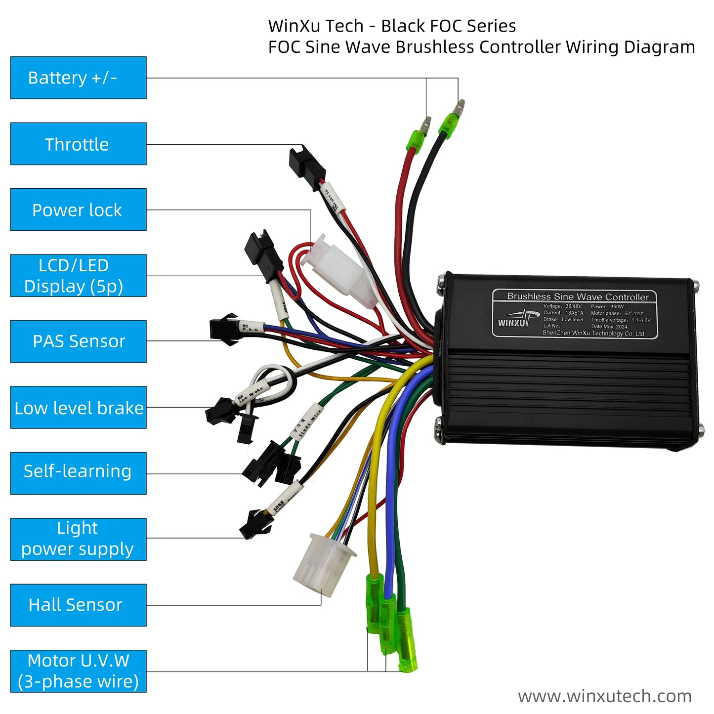 36V 48V 500W 25A E-Bike FOC Sine Wave Brushless Motor Controller S866 Colour LCD Display Set for Electric Bicycle Scooter Repair