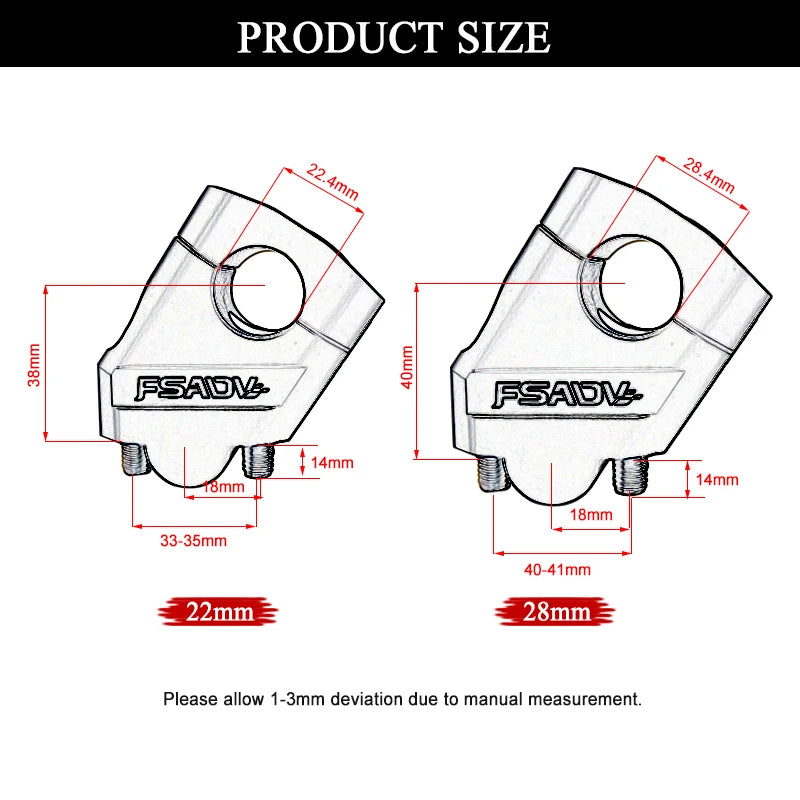 1 Pair Motorcycle Universal Handlebar Riser Bar Mount Handle Clamp Universal 28mm 1 1/8" 22mm 7/8" For Honda BMW YAMAHA Suzuki