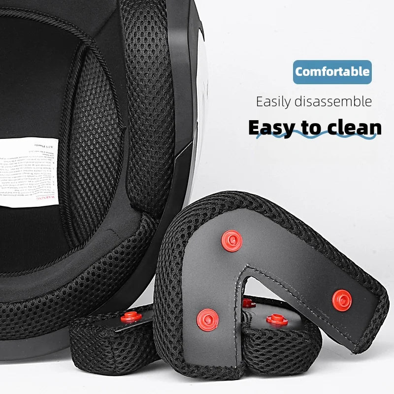 Lightweight 3/4 open face motorcycle and scooter helmet with double layer sunshade lens for men and women