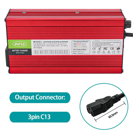 AFU 84V 5A Smart Lithium Charger for 72V/74V 20S Li-ion & Lipo Battery image showing the device and output connector.