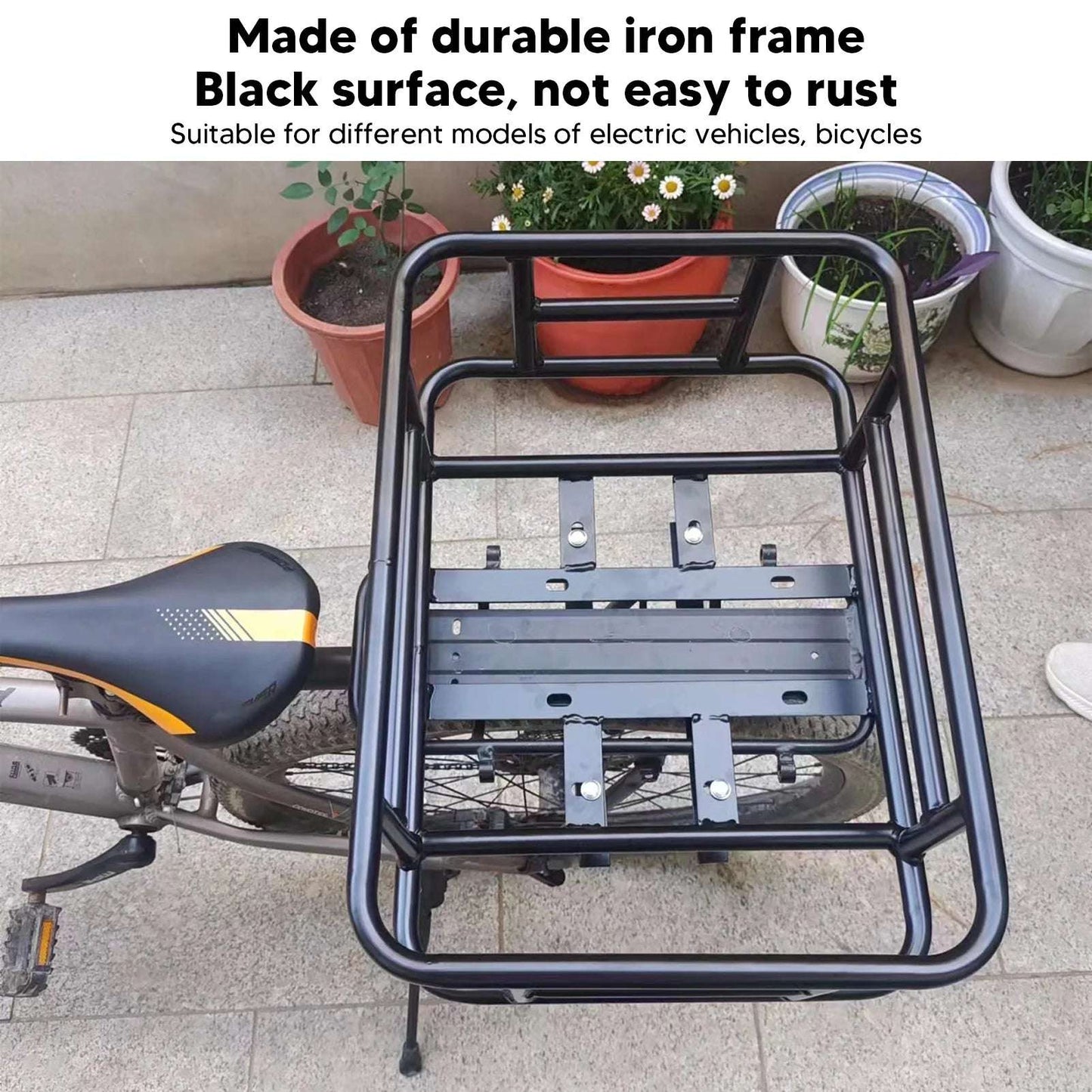 Rear Basket Rear Bike Basket Rear Bike Basket Iron Waterproof Large Capacity Rustproof Back Storage Basket Black