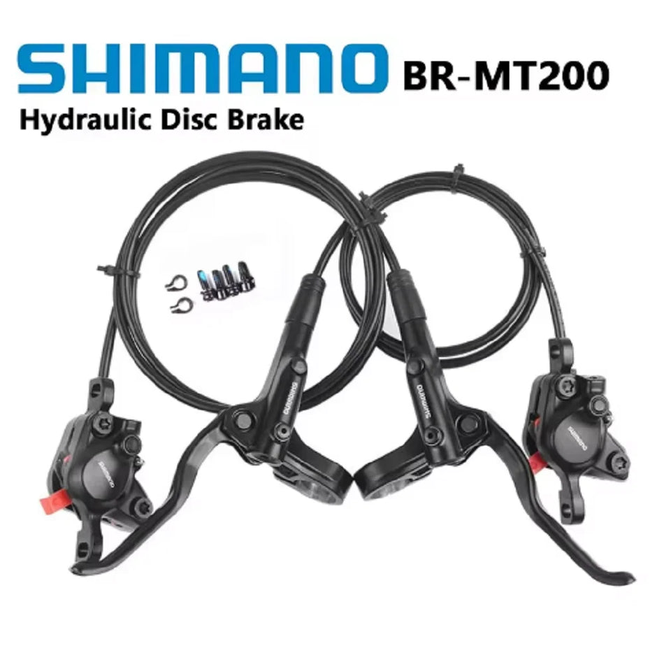 Shimano MT200 hydraulic disc brake set with front and rear calipers and levers