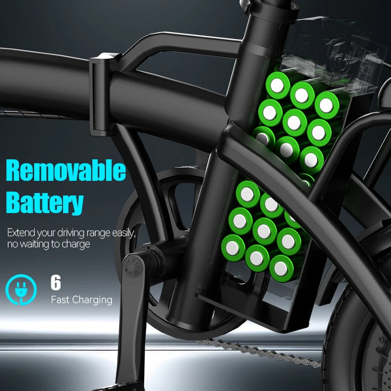 Side profile of 500W ebike showing compact frame and tires
