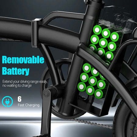 Side profile of 500W ebike showing compact frame and tires