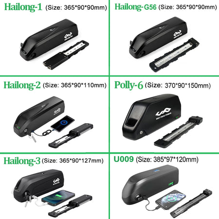 Side profile of Hailong downtube lithium battery showing lock and key