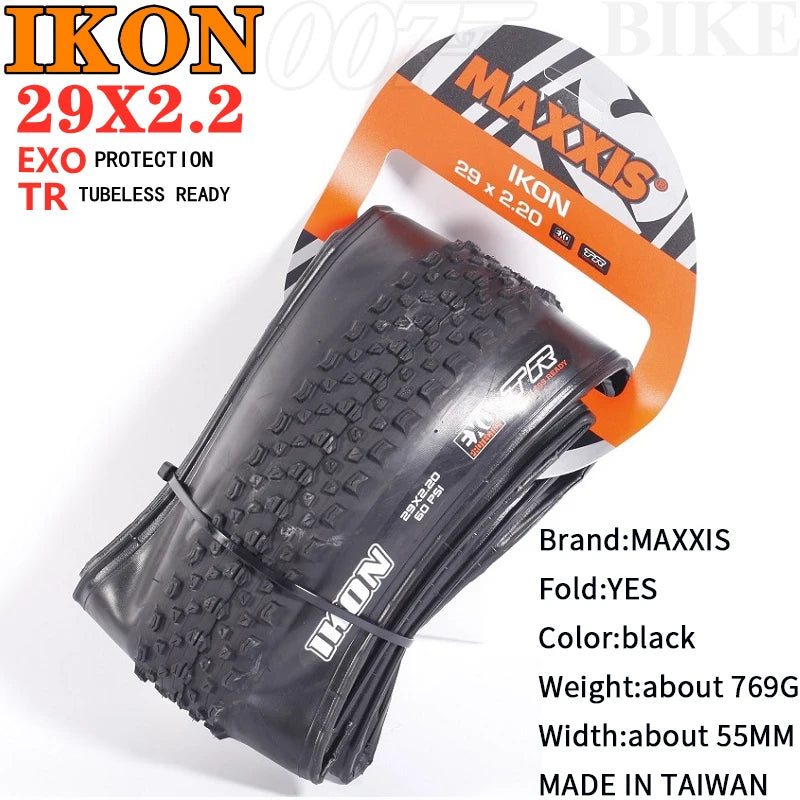 Side profile of Maxxis IKON mountain bike tyre with size branding
