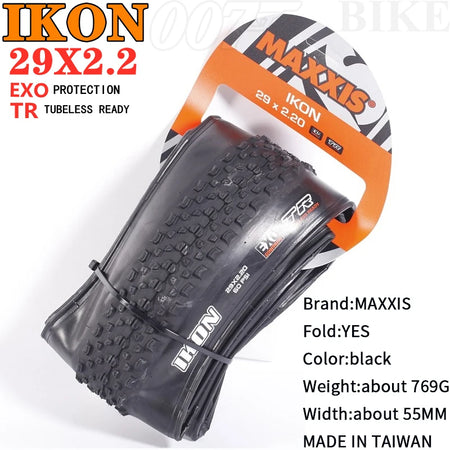 Side profile of Maxxis IKON mountain bike tyre with size branding