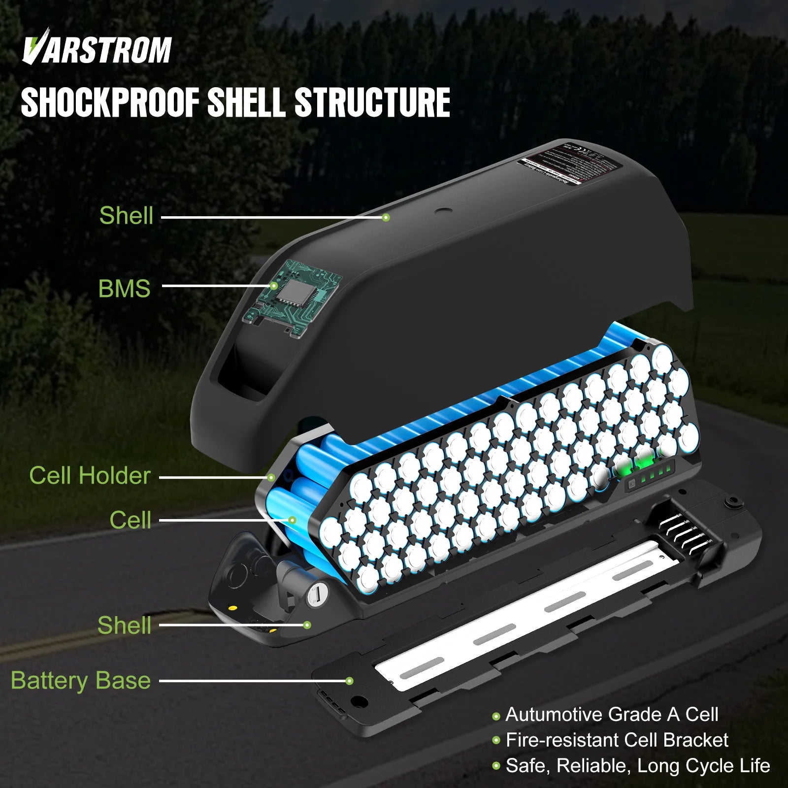 Side profile of Varstrom lithium battery showing secure key lock