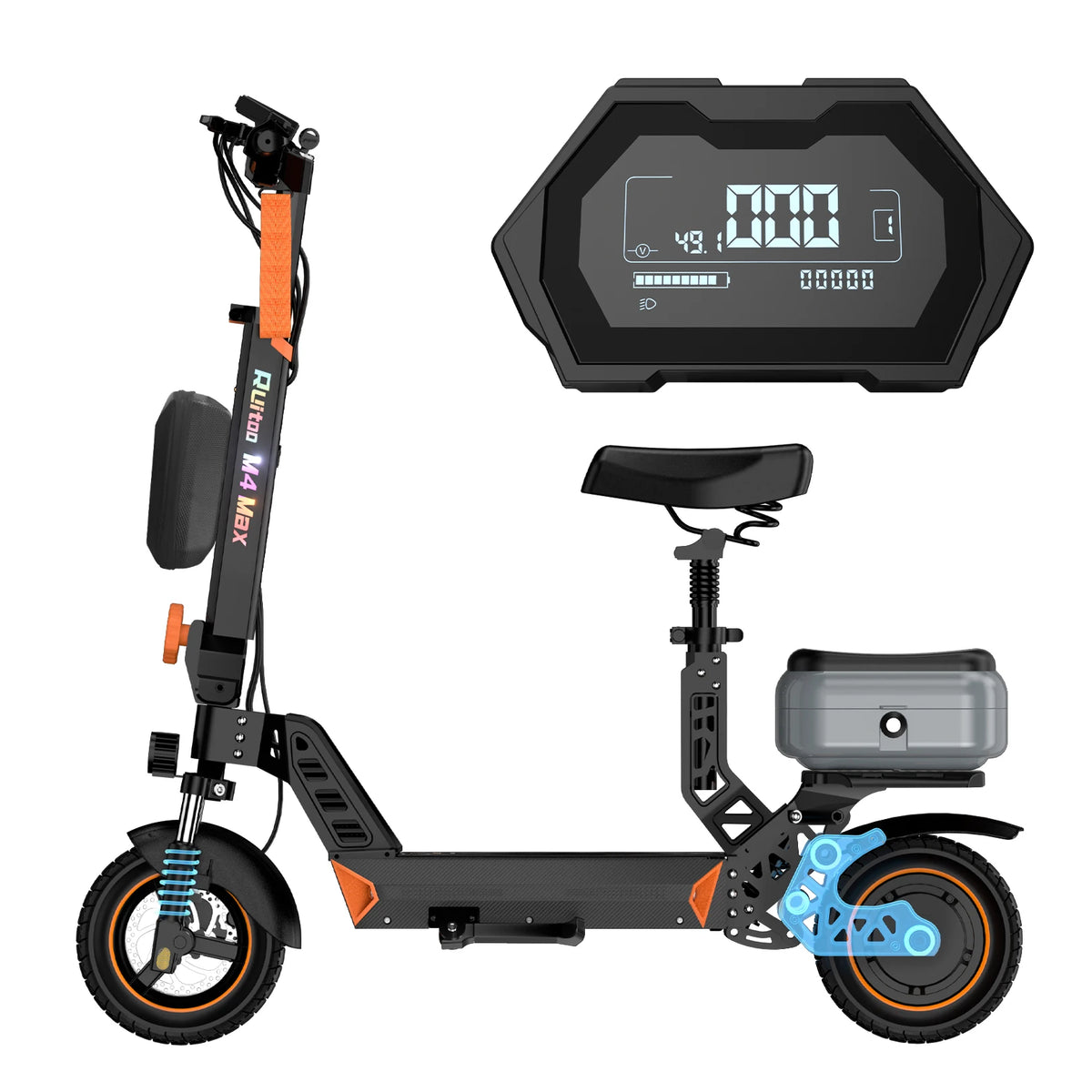 Side profile of the 1000W electric scooter folded for easy portability