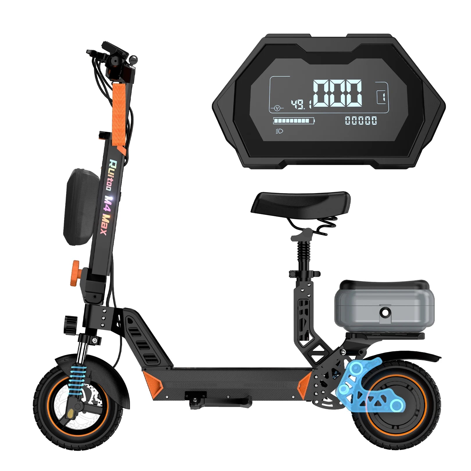 Side profile of the 1000W electric scooter folded for easy portability