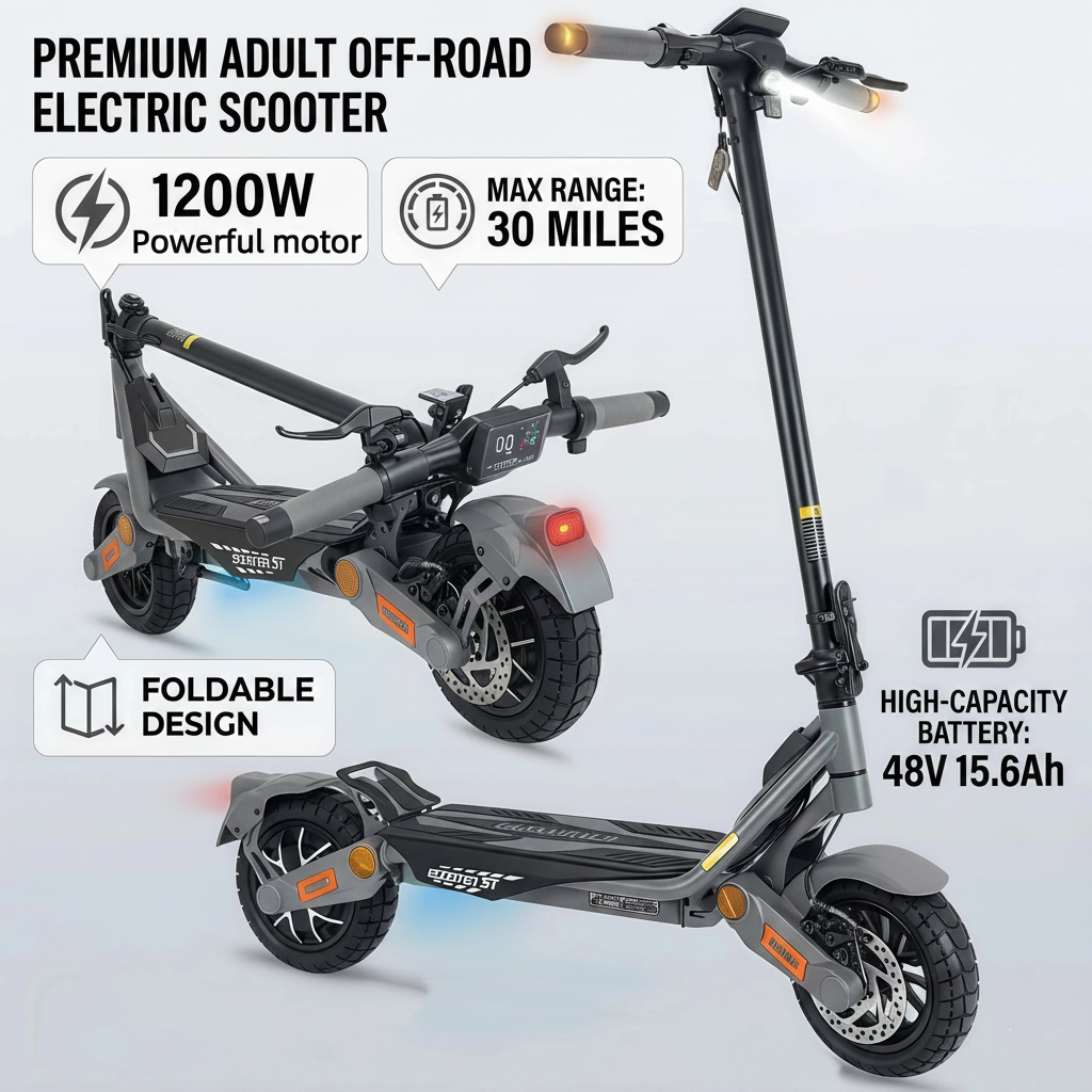 Side profile of the folded 1200W electric scooter for easy storage