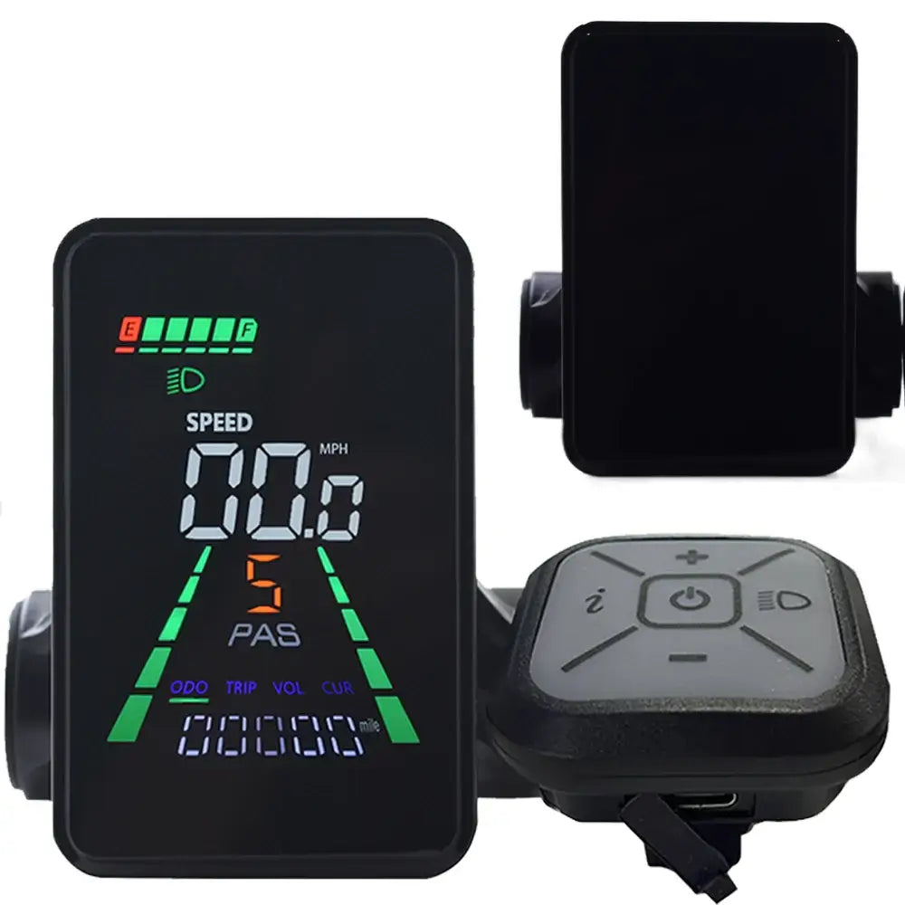 Side view of L5 LCD panel with adjustable mounting bracket for handlebars