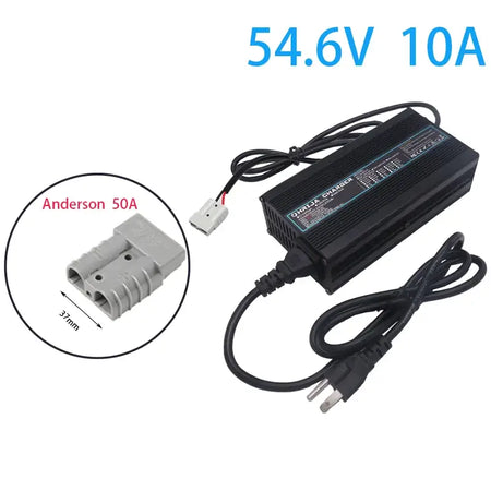 54.6V 10A Smart Lithium Battery Charger for 48V 13S Li-ion (10Ah-40Ah) Aluminum Case & Cooling Fan