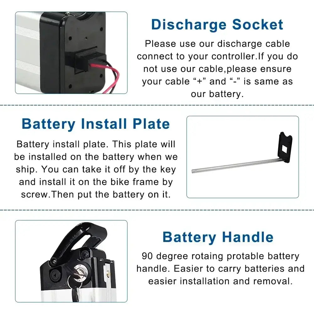 Silverfish E-Bike Battery 24V 36V 48V - 11Ah 15Ah 17Ah 20Ah Lithium-ion Pack for 250W-1000W Bafang Motor installation instructions