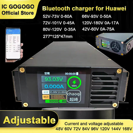 Smart Bluetooth Lithium Battery Charger | Adjustable Current & Voltage | 48V-168V Universal Fast Charger (20A-60A) for Huawei Systems