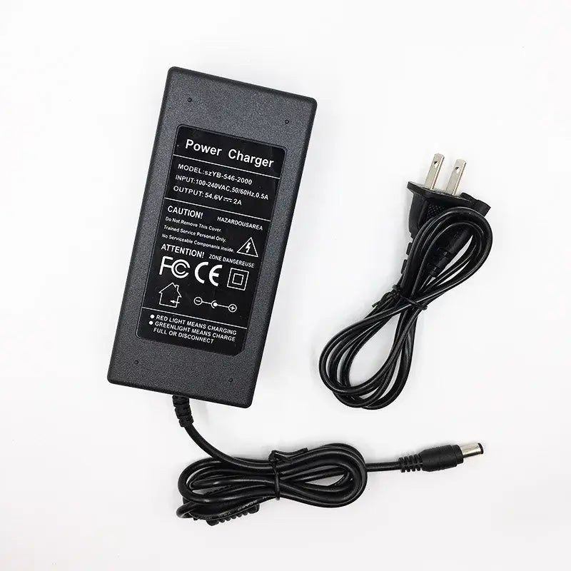 54.6V 2A Lithium Battery Charger for 48V 13S Skateboard & Balance Vehicle with power cord and plug.