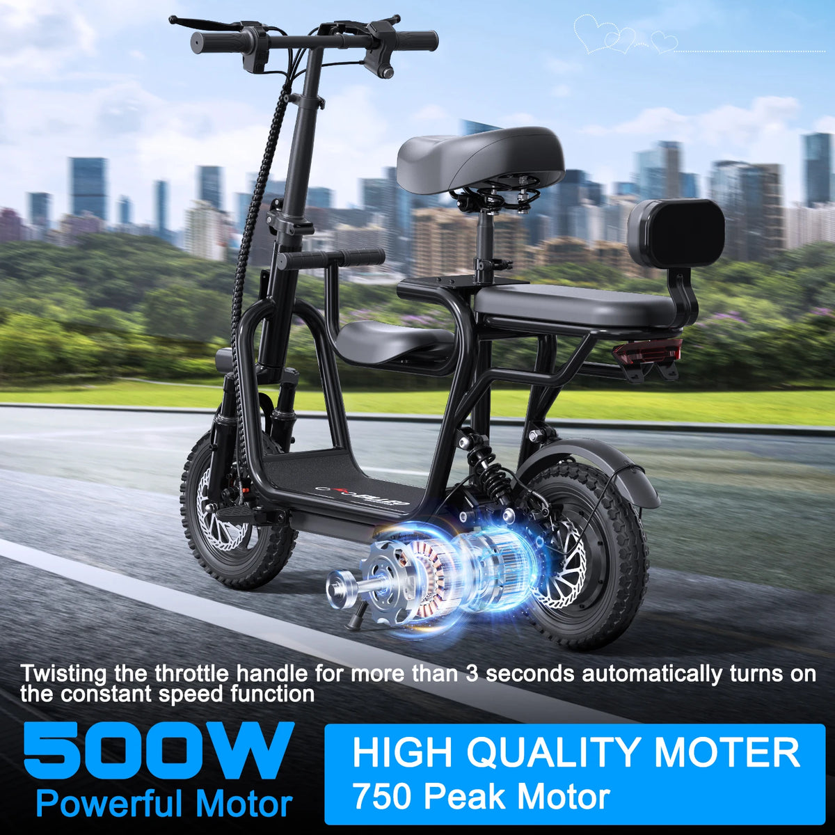 Spacewalk electric scooter with seat parked outdoors