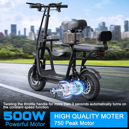 Spacewalk electric scooter with seat parked outdoors