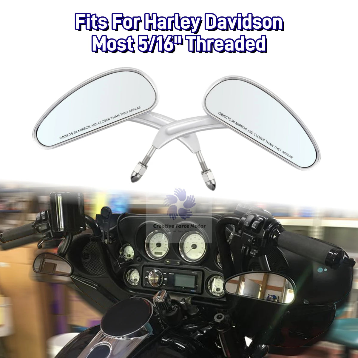 Stylish chrome and black motorcycle mirrors for Harley Street Glide
