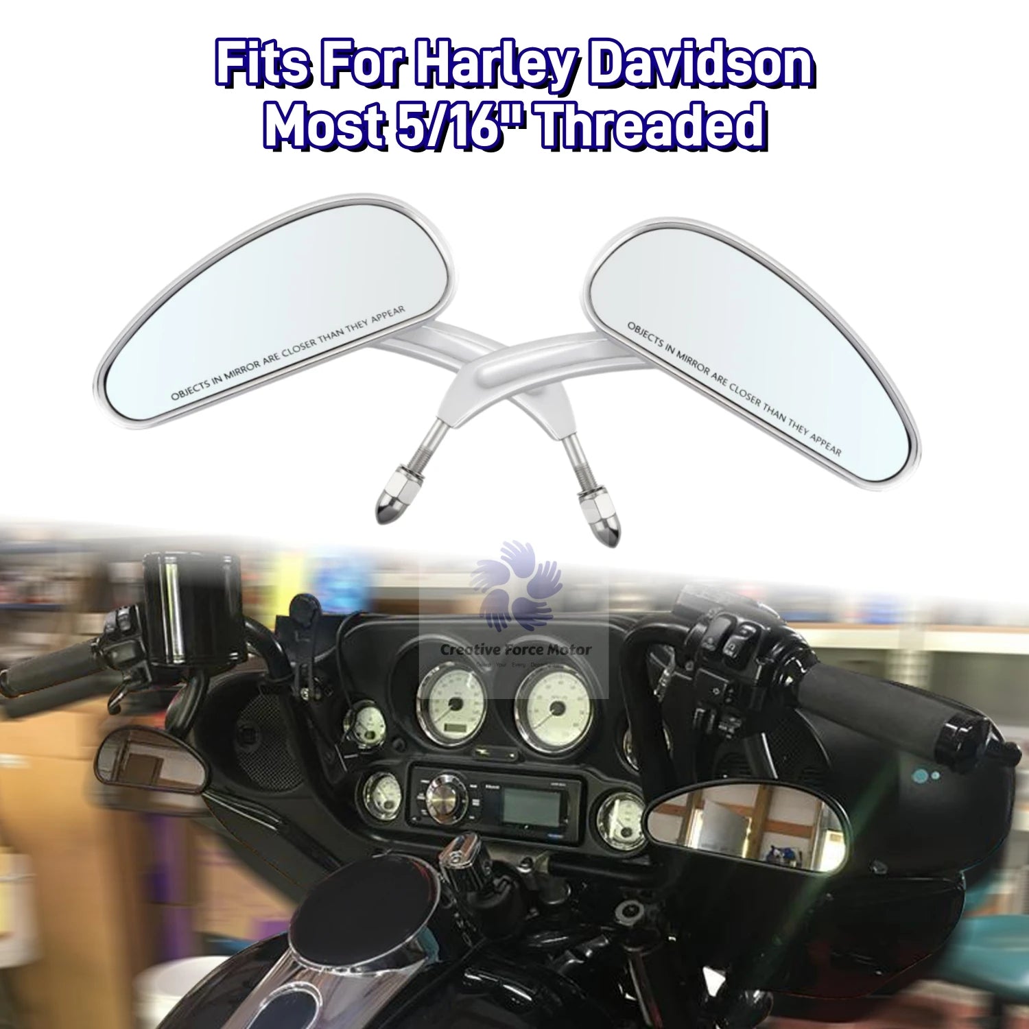 Stylish chrome and black motorcycle mirrors for Harley Street Glide