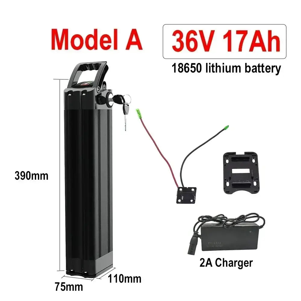 Silverfish E-Bike Battery 24V 36V 48V - 11Ah 15Ah 17Ah 20Ah Lithium-ion Pack for 250W-1000W Bafang Motor, 36V 17Ah lithium battery