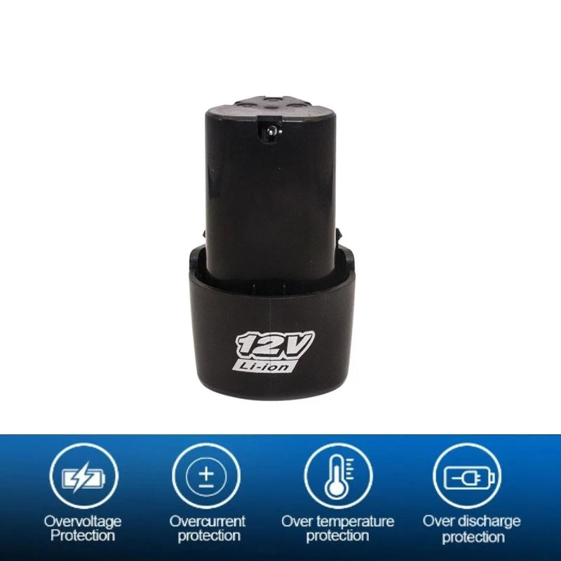 Top view of 12V 12.8Ah battery terminals and secure battery pack housing